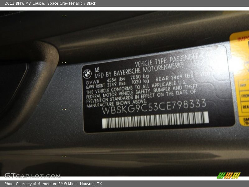 Space Gray Metallic / Black 2012 BMW M3 Coupe