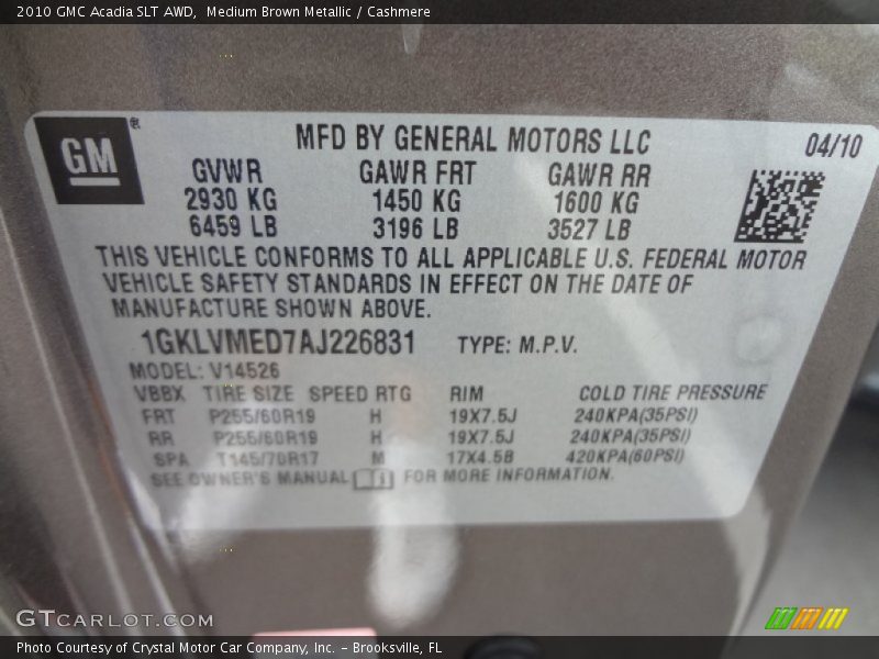 Medium Brown Metallic / Cashmere 2010 GMC Acadia SLT AWD