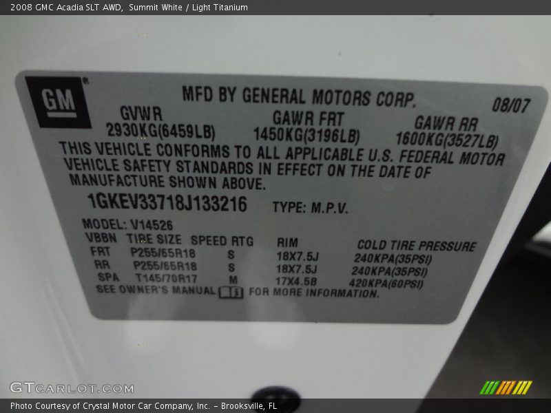 Summit White / Light Titanium 2008 GMC Acadia SLT AWD