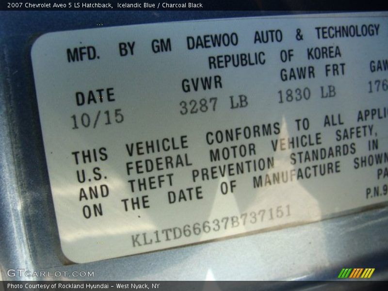 Icelandic Blue / Charcoal Black 2007 Chevrolet Aveo 5 LS Hatchback