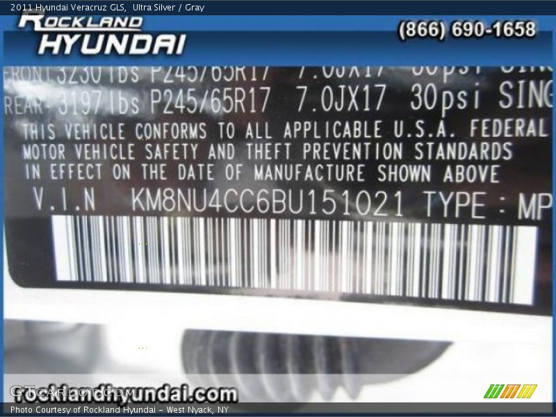 Ultra Silver / Gray 2011 Hyundai Veracruz GLS