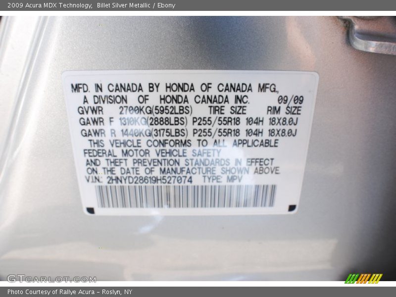 Billet Silver Metallic / Ebony 2009 Acura MDX Technology