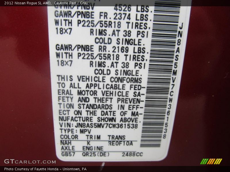 Cayenne Red / Gray 2012 Nissan Rogue SL AWD