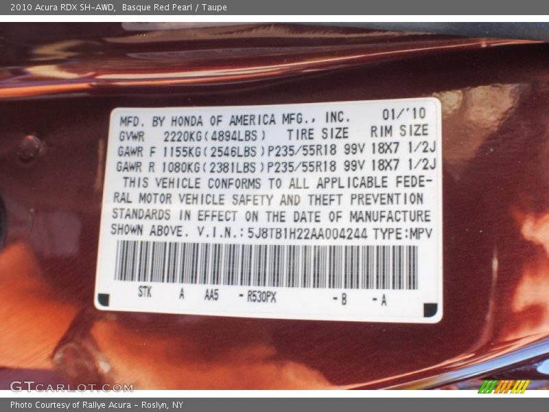 Basque Red Pearl / Taupe 2010 Acura RDX SH-AWD