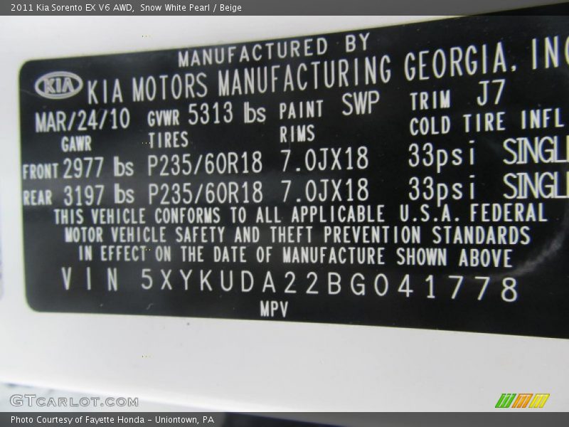Snow White Pearl / Beige 2011 Kia Sorento EX V6 AWD