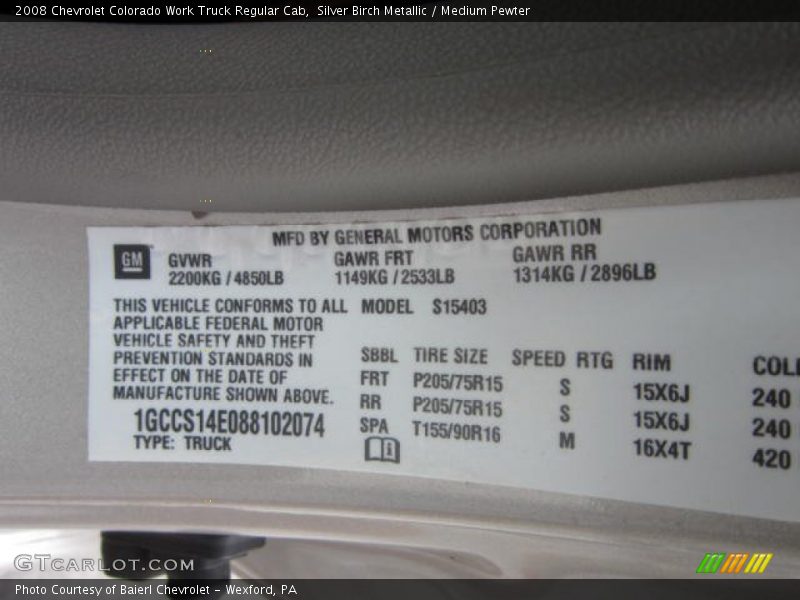 Silver Birch Metallic / Medium Pewter 2008 Chevrolet Colorado Work Truck Regular Cab