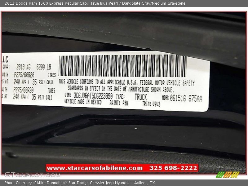 True Blue Pearl / Dark Slate Gray/Medium Graystone 2012 Dodge Ram 1500 Express Regular Cab