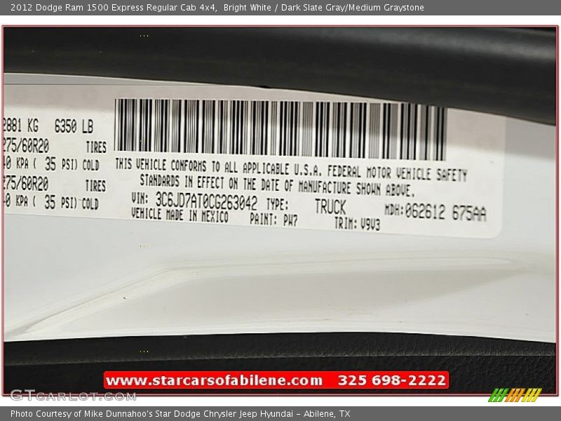 Bright White / Dark Slate Gray/Medium Graystone 2012 Dodge Ram 1500 Express Regular Cab 4x4