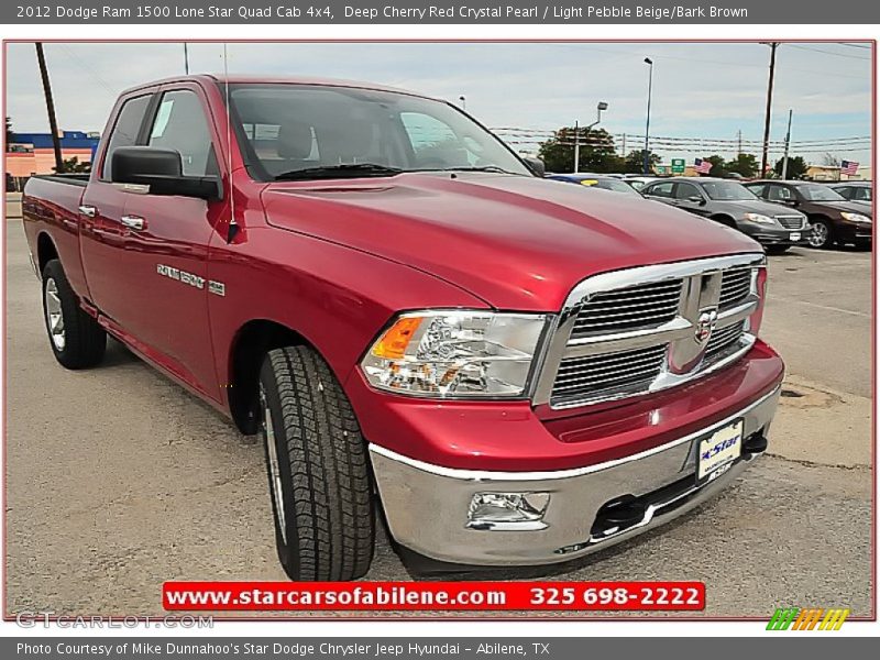 Deep Cherry Red Crystal Pearl / Light Pebble Beige/Bark Brown 2012 Dodge Ram 1500 Lone Star Quad Cab 4x4
