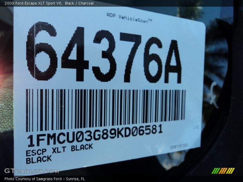 Black / Charcoal 2009 Ford Escape XLT Sport V6