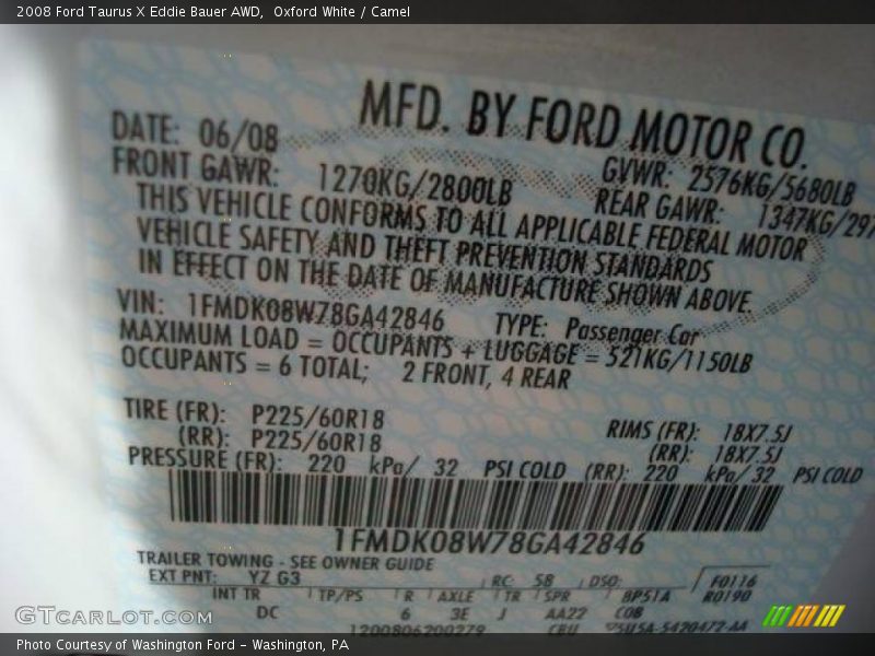 Oxford White / Camel 2008 Ford Taurus X Eddie Bauer AWD
