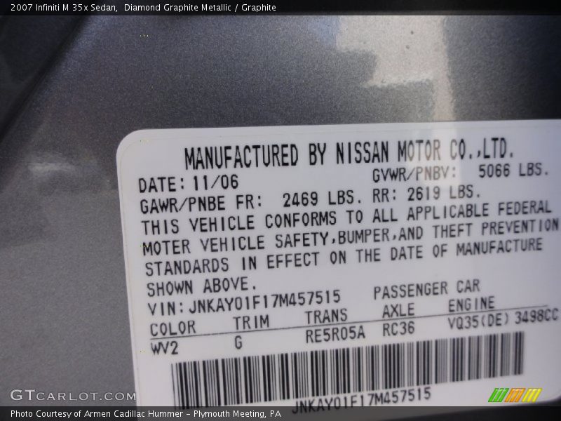 Diamond Graphite Metallic / Graphite 2007 Infiniti M 35x Sedan