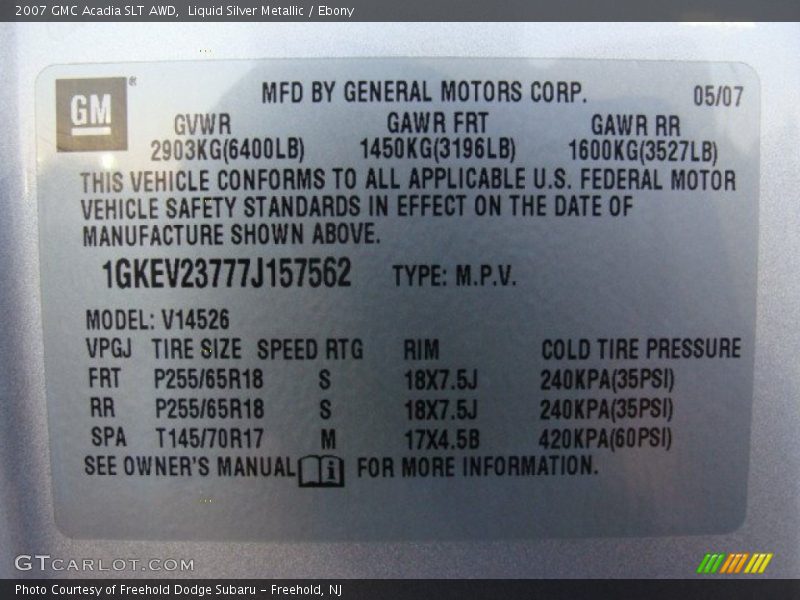 Liquid Silver Metallic / Ebony 2007 GMC Acadia SLT AWD