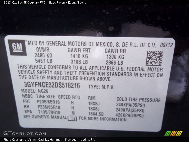 Black Raven / Ebony/Ebony 2013 Cadillac SRX Luxury FWD