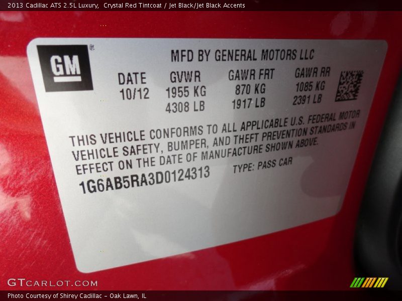 Crystal Red Tintcoat / Jet Black/Jet Black Accents 2013 Cadillac ATS 2.5L Luxury