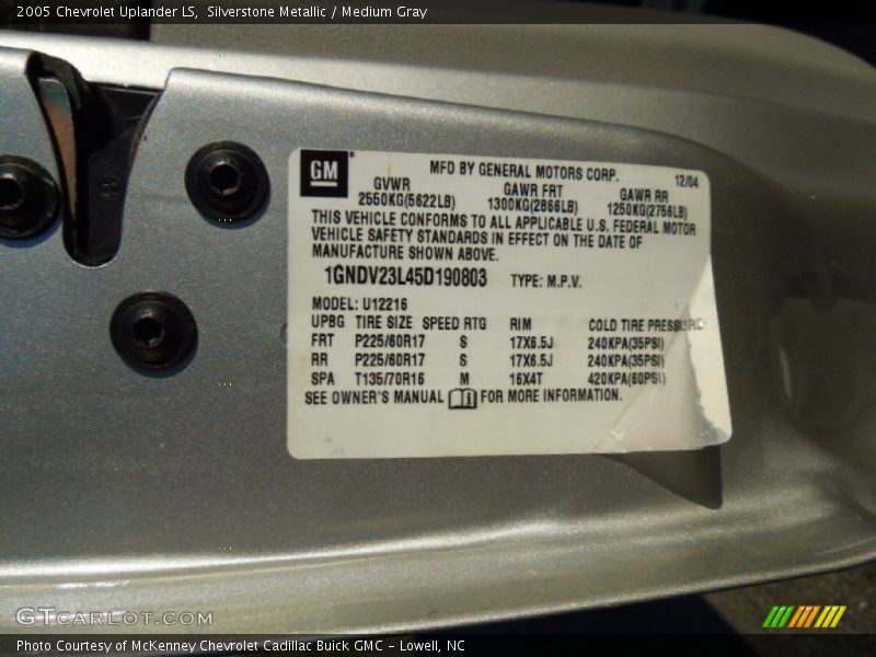 Silverstone Metallic / Medium Gray 2005 Chevrolet Uplander LS