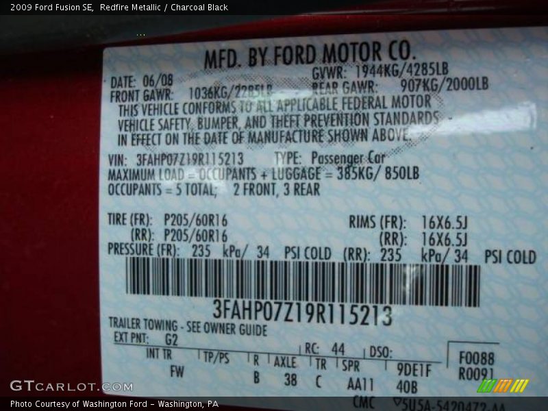 Redfire Metallic / Charcoal Black 2009 Ford Fusion SE