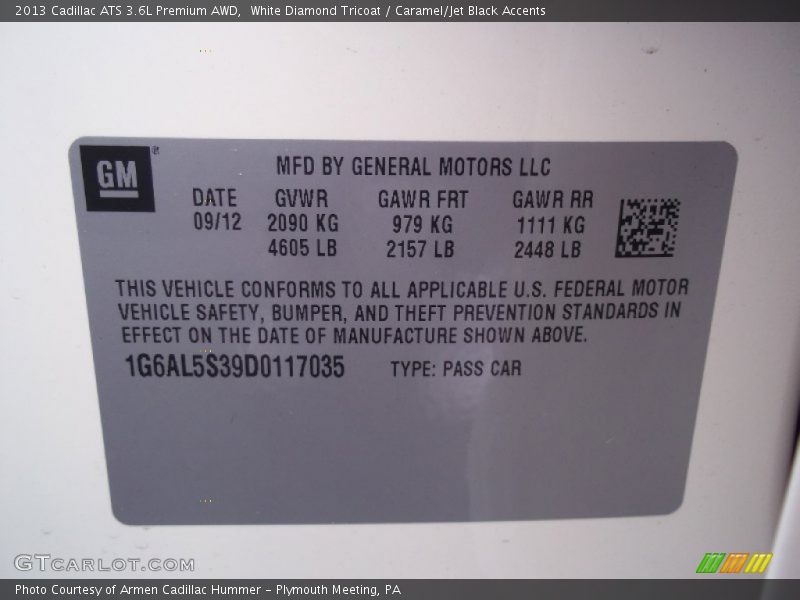 Info Tag of 2013 ATS 3.6L Premium AWD