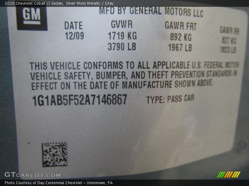 Silver Moss Metallic / Gray 2010 Chevrolet Cobalt LS Sedan