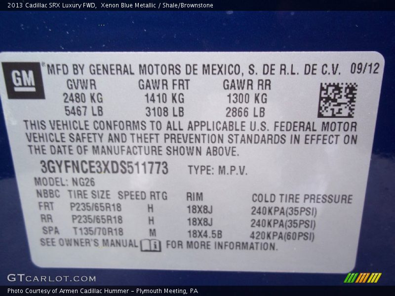Xenon Blue Metallic / Shale/Brownstone 2013 Cadillac SRX Luxury FWD