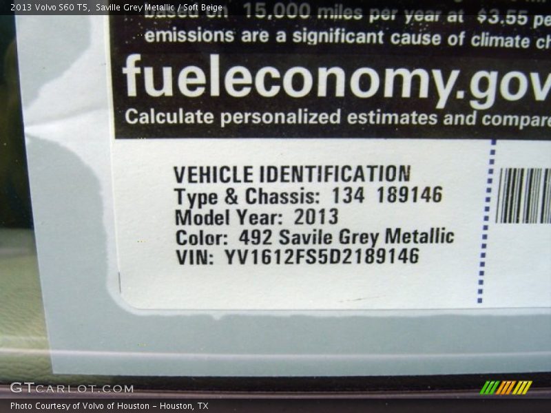 2013 S60 T5 Saville Grey Metallic Color Code 492