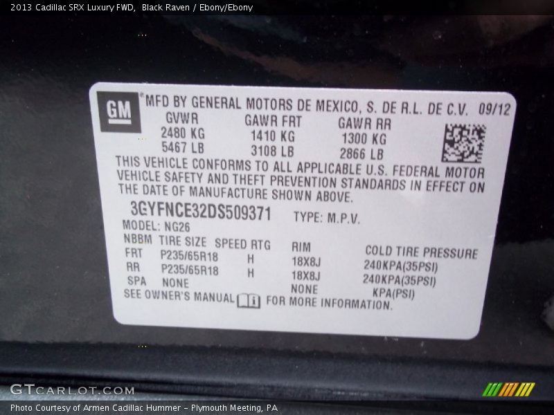 Black Raven / Ebony/Ebony 2013 Cadillac SRX Luxury FWD