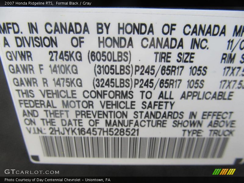 Formal Black / Gray 2007 Honda Ridgeline RTS