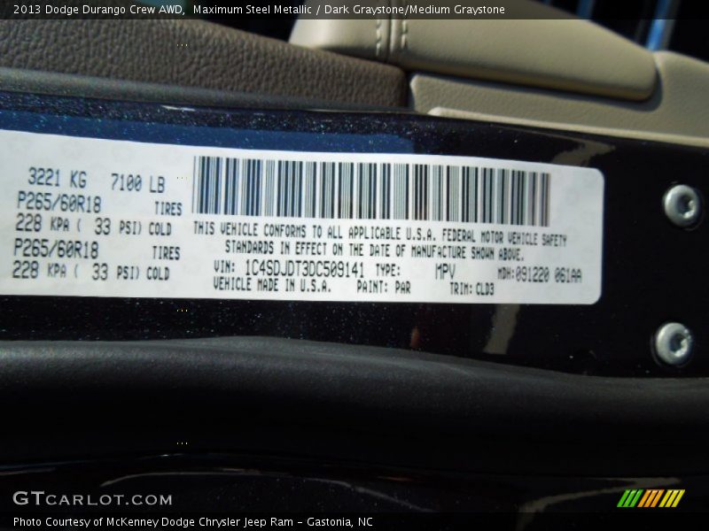 Maximum Steel Metallic / Dark Graystone/Medium Graystone 2013 Dodge Durango Crew AWD