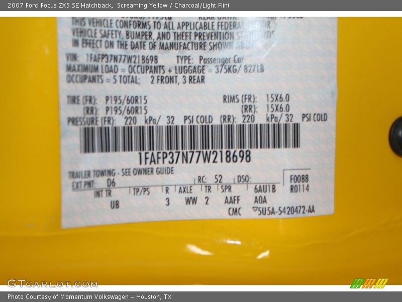 Screaming Yellow / Charcoal/Light Flint 2007 Ford Focus ZX5 SE Hatchback