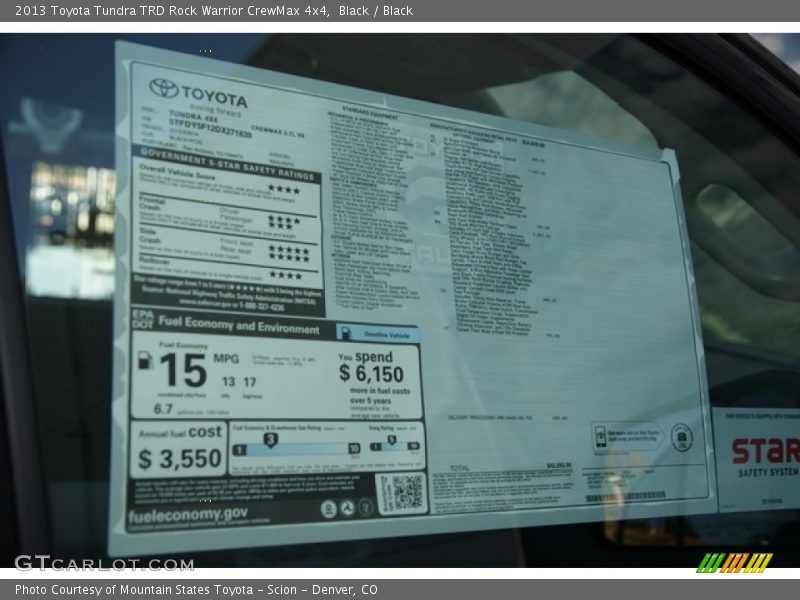  2013 Tundra TRD Rock Warrior CrewMax 4x4 Window Sticker