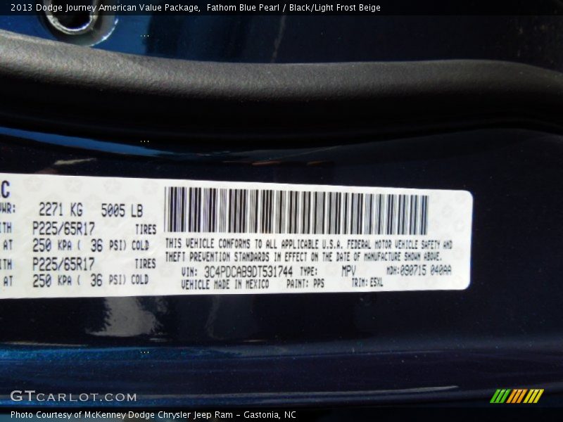 2013 Journey American Value Package Fathom Blue Pearl Color Code PPS