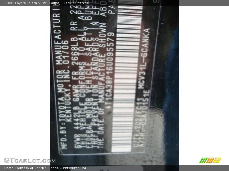 Black / Charcoal 2006 Toyota Solara SE V6 Coupe