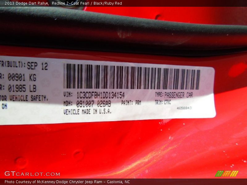 Redline 2-Coat Pearl / Black/Ruby Red 2013 Dodge Dart Rallye