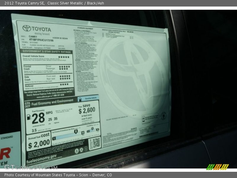 Classic Silver Metallic / Black/Ash 2012 Toyota Camry SE