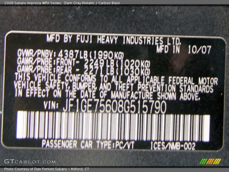 Dark Gray Metallic / Carbon Black 2008 Subaru Impreza WRX Sedan