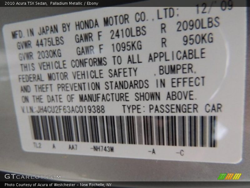 Palladium Metallic / Ebony 2010 Acura TSX Sedan