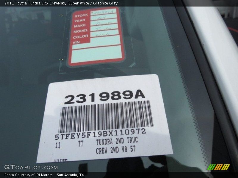 Super White / Graphite Gray 2011 Toyota Tundra SR5 CrewMax