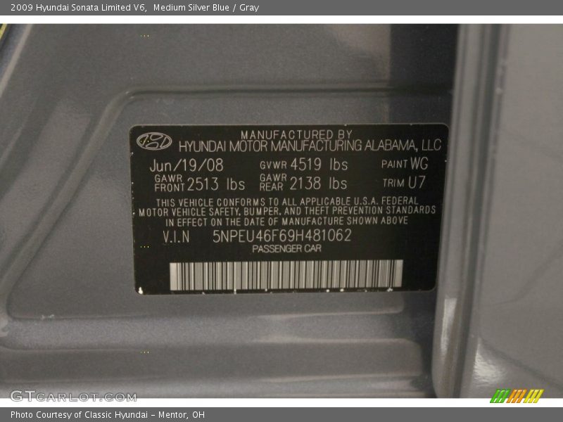 Medium Silver Blue / Gray 2009 Hyundai Sonata Limited V6