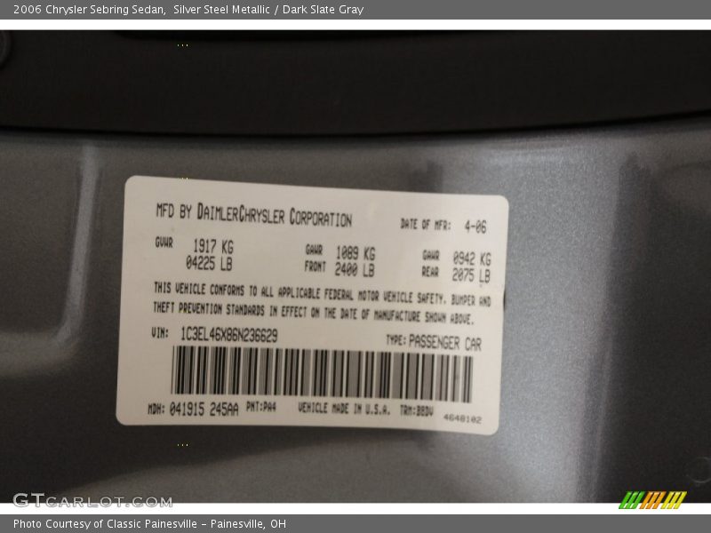 Silver Steel Metallic / Dark Slate Gray 2006 Chrysler Sebring Sedan
