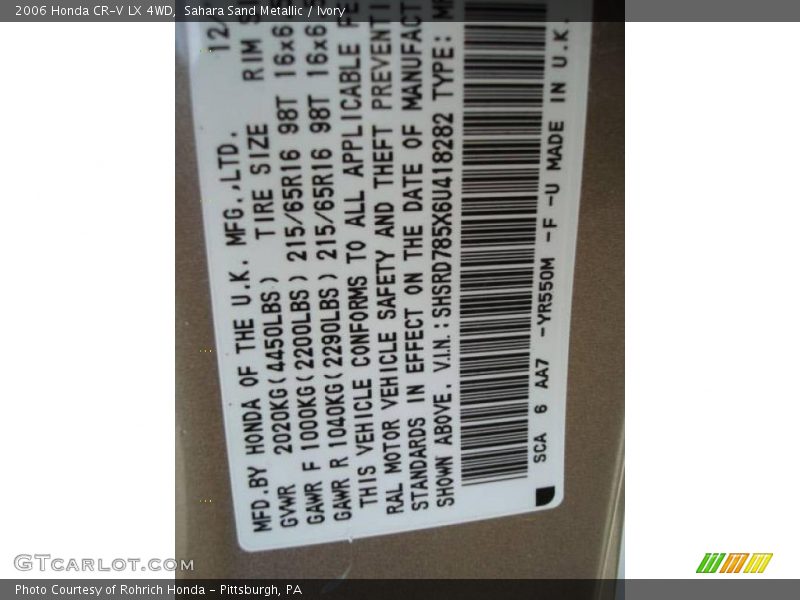 Sahara Sand Metallic / Ivory 2006 Honda CR-V LX 4WD