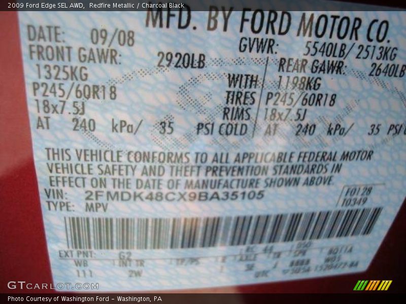 Redfire Metallic / Charcoal Black 2009 Ford Edge SEL AWD