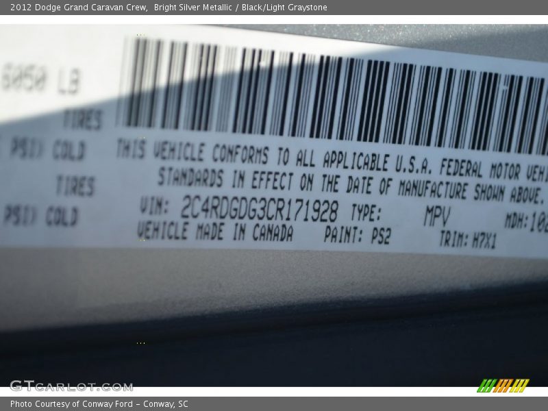 Bright Silver Metallic / Black/Light Graystone 2012 Dodge Grand Caravan Crew