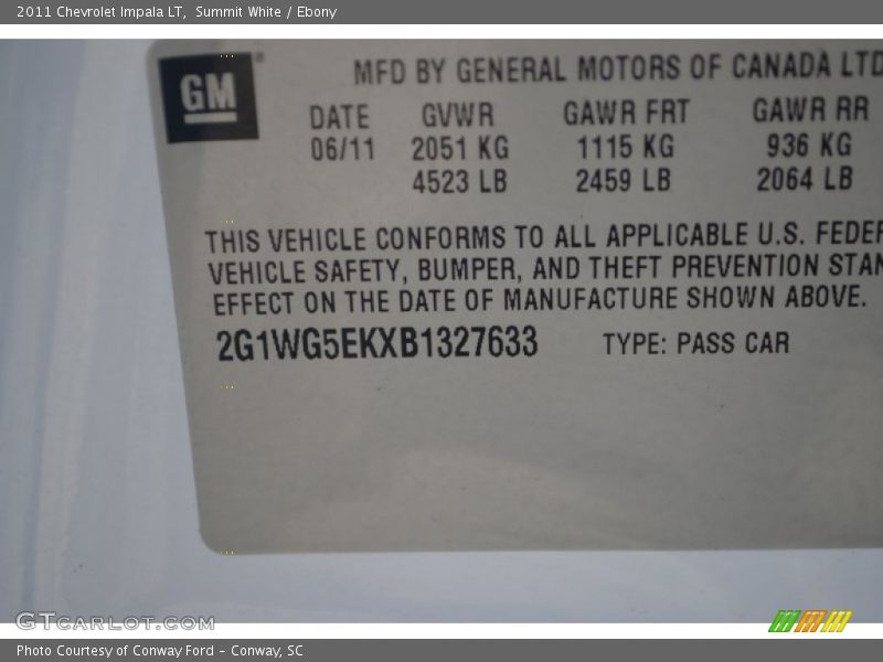 Summit White / Ebony 2011 Chevrolet Impala LT