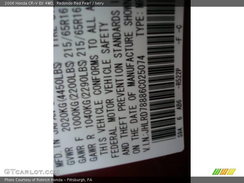 Redondo Red Pearl / Ivory 2006 Honda CR-V EX 4WD