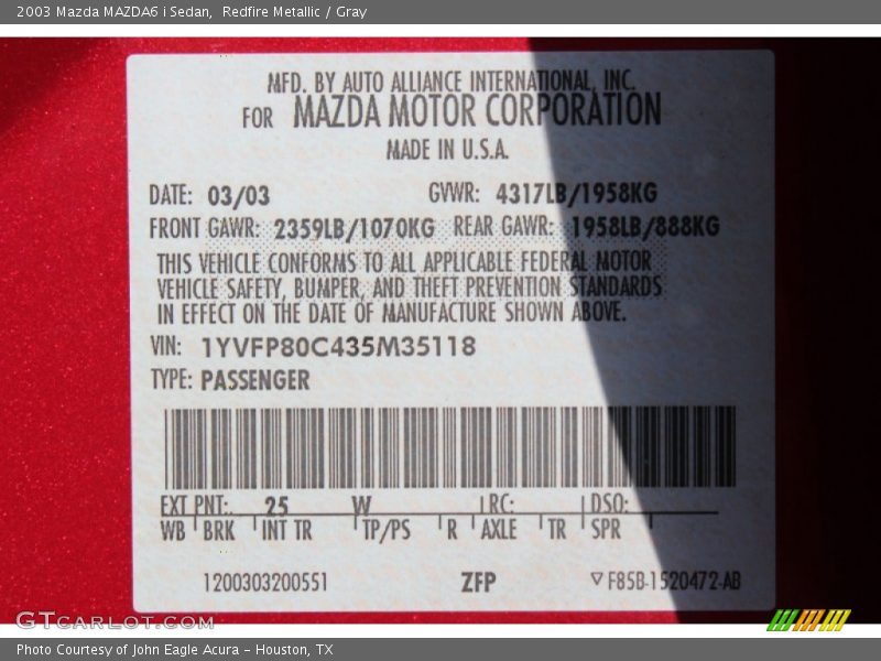 Redfire Metallic / Gray 2003 Mazda MAZDA6 i Sedan