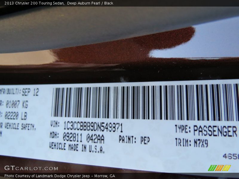 Deep Auburn Pearl / Black 2013 Chrysler 200 Touring Sedan