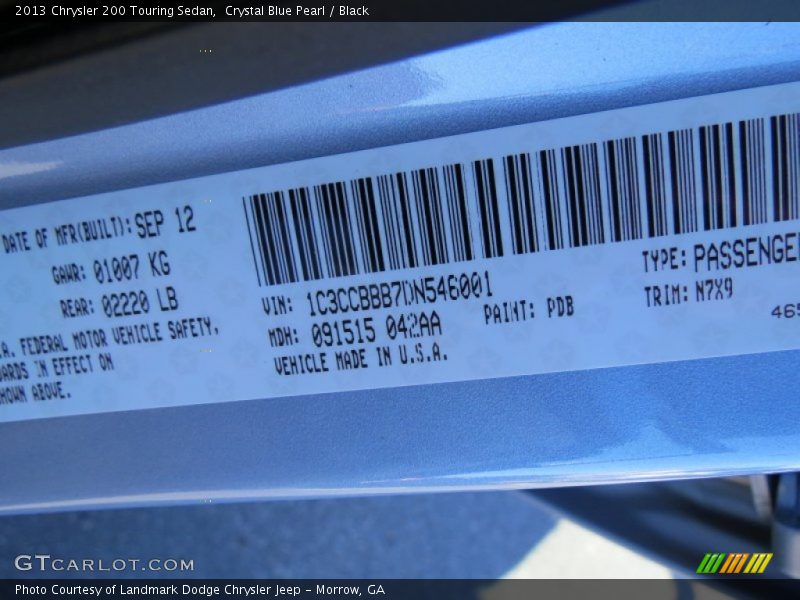 Crystal Blue Pearl / Black 2013 Chrysler 200 Touring Sedan