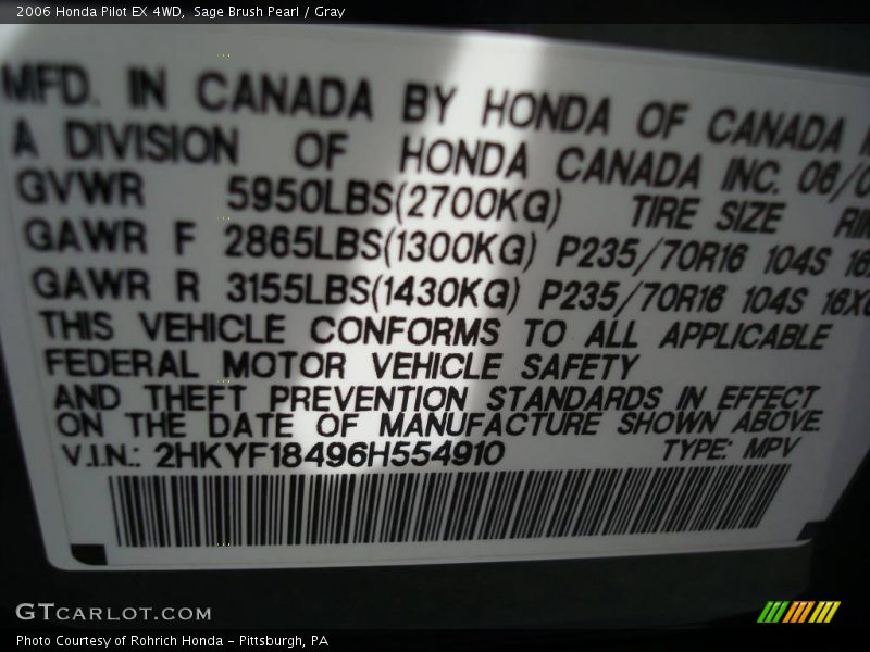 Sage Brush Pearl / Gray 2006 Honda Pilot EX 4WD