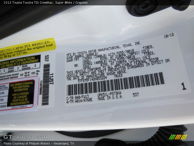 2013 Tundra TSS CrewMax Super White Color Code 040