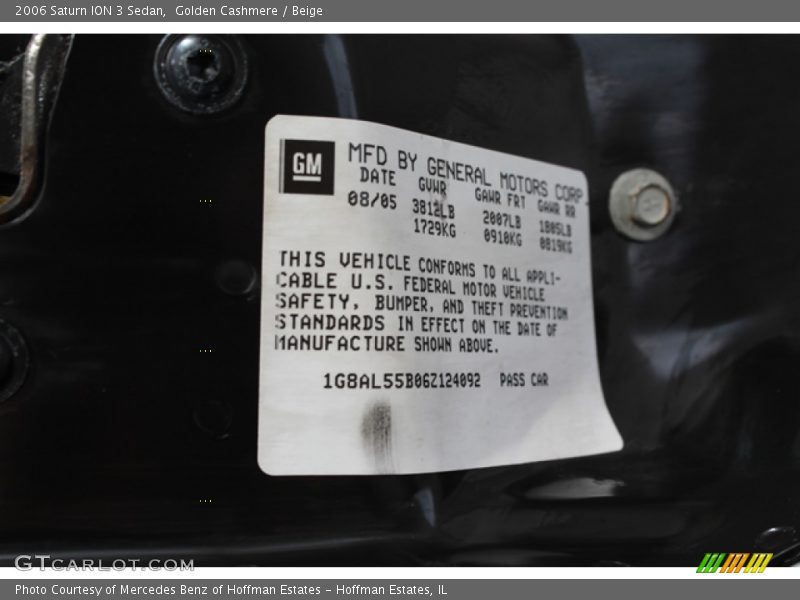 Golden Cashmere / Beige 2006 Saturn ION 3 Sedan